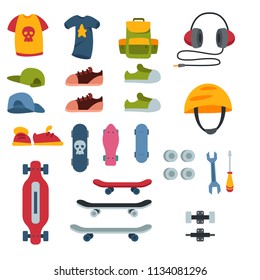 Skateboarder active sport tools extreme outdoor active skateboarding urban jumping tricks icons vector illustration.