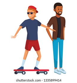 skateboarder and afroamerican man