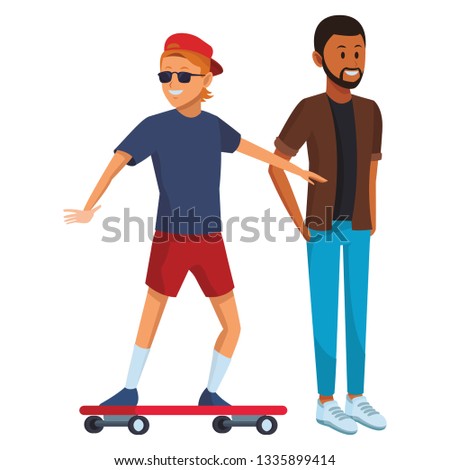 skateboarder and afroamerican man
