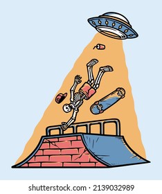 skateboarder attacked by ufo illustration