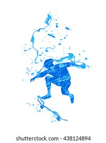 Skateboarder. Blue splash paint