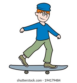 skateboarder, boy ond skateboard, funny vector icon