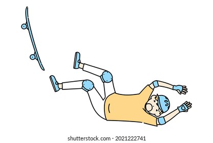 Skateboarder, a boy who loses his balance and falls off his back