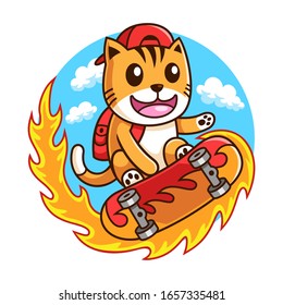 skateboarder Cat in action illustration design