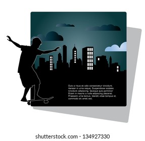 Skateboarder city background. Vector