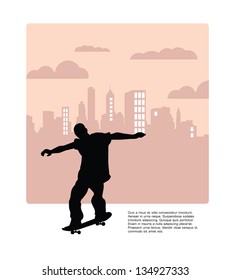 Skateboarder city background. Vector