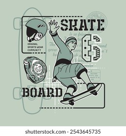 skateboarder in composition with letters , Vector illustration