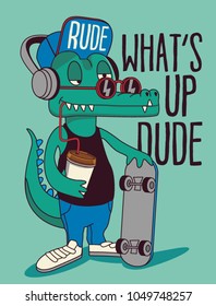 skateboarder crocodile vector design