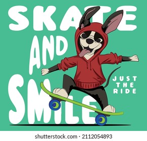 ilustración de personaje de perro de skateboarder para diseño de camisetas