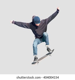 Skateboarder doing flip, vector illustration