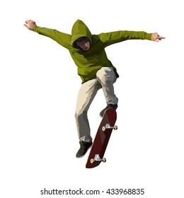 Skateboarder doing a jumping trick, vector illustration