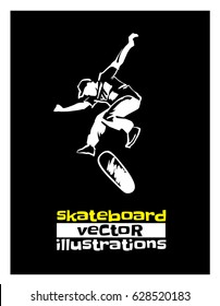 Skateboarder doing a jumping trick, vector illustration.