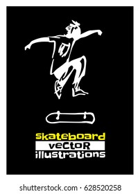 Skateboarder doing a jumping trick, vector illustration.