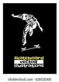 Skateboarder doing a jumping trick, vector illustration.