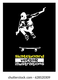 Skateboarder doing a jumping trick, vector illustration.