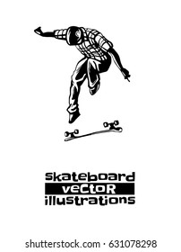 Skateboarder doing a jumping trick, vector illustration.