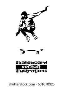 Skateboarder doing a jumping trick, vector illustration.