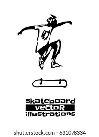 Skateboarder doing a jumping trick, vector illustration.