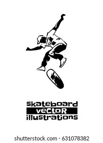 Skateboarder doing a jumping trick, vector illustration.