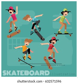 Skateboarder doing a jumping trick, vector illustration.