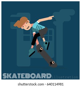Skateboarder doing a jumping trick, vector illustration.