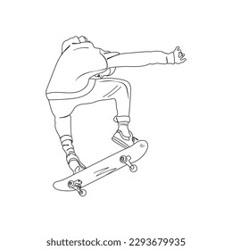 El patinador hace un truco con patineta. Hombre saltando con patineta. Concepto deportivo. Ilustración vectorial dibujada a mano.