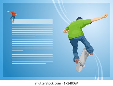 Skateboarder doing a trick. template