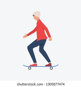 Skateboarder flat icon. Guy, man, hat, longboard. Activity concept. Can be used for topics like leisure, entertainment, extreme sport