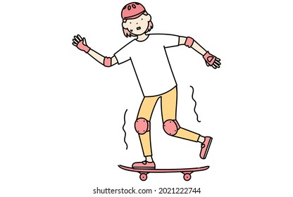 Skateboarder, girl shaking because she can't keep her balance
