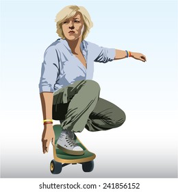 Skateboarder Girl skateboarding. Vector.