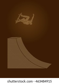 Skateboarder high jumping designed using dots pixels graphic vector.