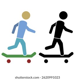 Skateboarder icon, simple flat style, illustration, logo sign symbol pictogram template, for ui or ux isolated on white for mobile app, editable