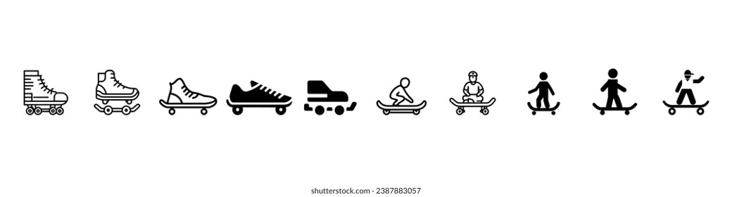 Skateboarder icon, Skateboarding, square line vector icon. Side modern skateboard icon. Outline side modern skateboard vector icons for web design, Skateboarding, icon of skateboard