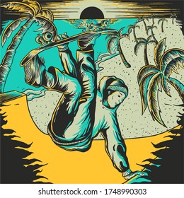 skateboarder illustration artwork suitable for t-shirt designs, posters, stickers and etc.