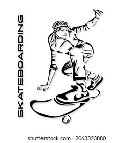 Skateboarder isolated vector illustration. Skateboarder black and white logo. Good for sticker, banner, logo, flyer, background, ad, card