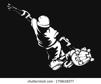 Skateboarder isolated vector illustration. Skateboarding sport theme. Skateboarder black and white logo.