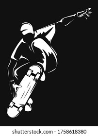 Skateboarder isolated vector illustration. Skateboarding sport theme. Skateboarder black and white logo.