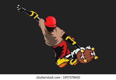 Skateboarder isolated vector illustration. Skateboarding sport theme. Skateboarder black and white logo.