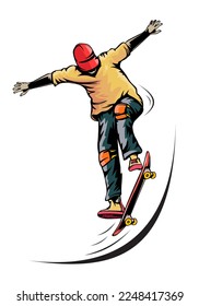 Skateboarder isolated vector illustration. Skateboarding sport theme. Skateboarder black and white logo.