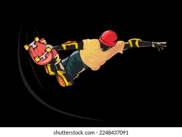 Skateboarder isolated vector illustration. Skateboarding sport theme. Skateboarder black and white logo.