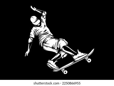 Skateboarder isolated vector illustration. Skateboarding sport theme. Skateboarder black and white logo.