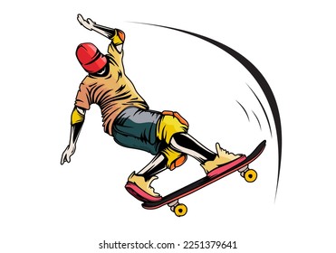 Skateboarder isolated vector illustration. Skateboarding sport theme. Skateboarder black and white logo.