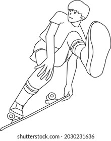skateboarder jump line art vector outline illustration