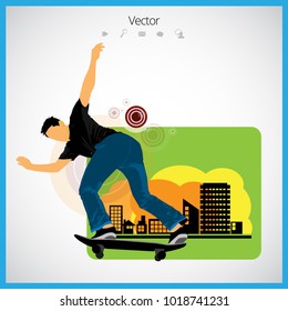Skateboarder jump, sport background