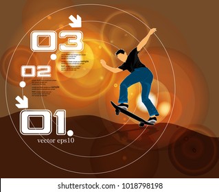 Skateboarder jump, sport background
