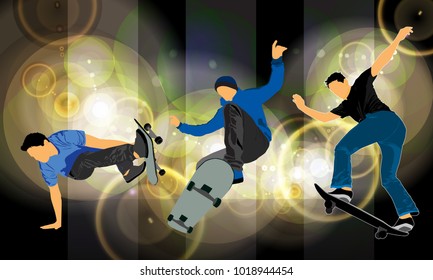 Skateboarder jump, sport background