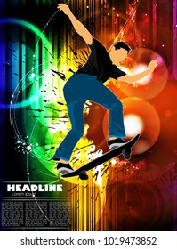 Skateboarder jump, sport background