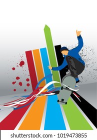 Skateboarder jump, sport background