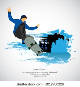 Skateboarder jump, sport background