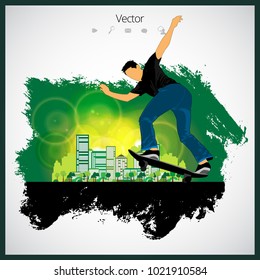 Skateboarder jump, sport background